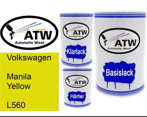 Volkswagen, Manila Yellow, L560: 500ml Lackdose + 500ml Klarlack + 250ml Härter - Set, von ATW Autoteile West.